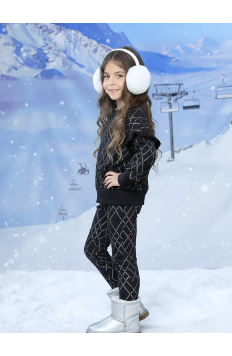 Mia Belle Girls Glam Sequin Ruffle Top and Legging Set, Alternate, color, Black