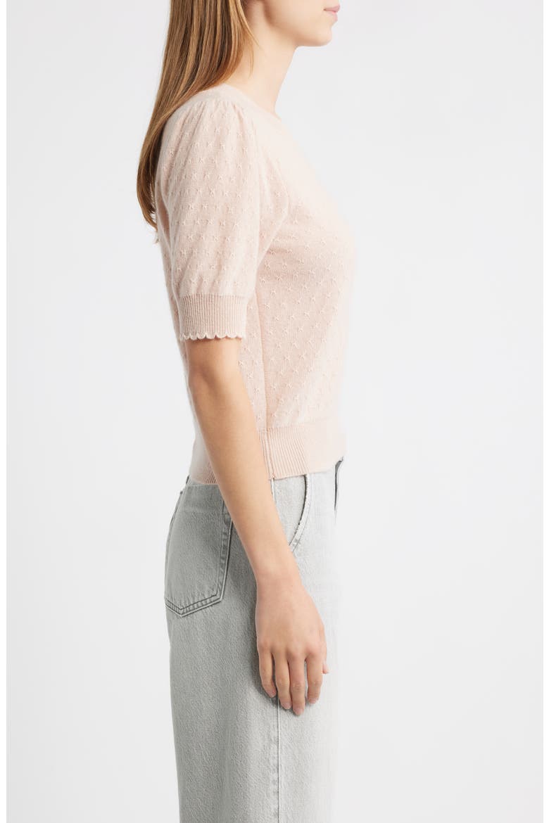Puff Sleeve Pointelle Cashmere Sweater, Alternate, color, PINK SAND