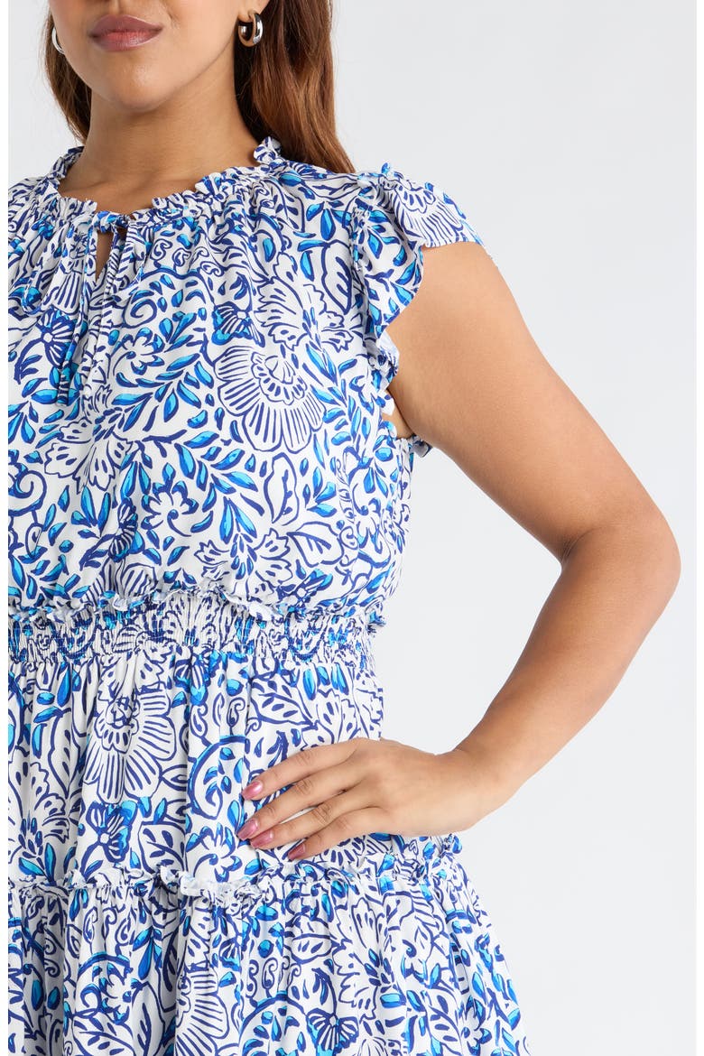 Mize Toledo Floral Tiered Minidress, Alternate, color, WHITE BLUES