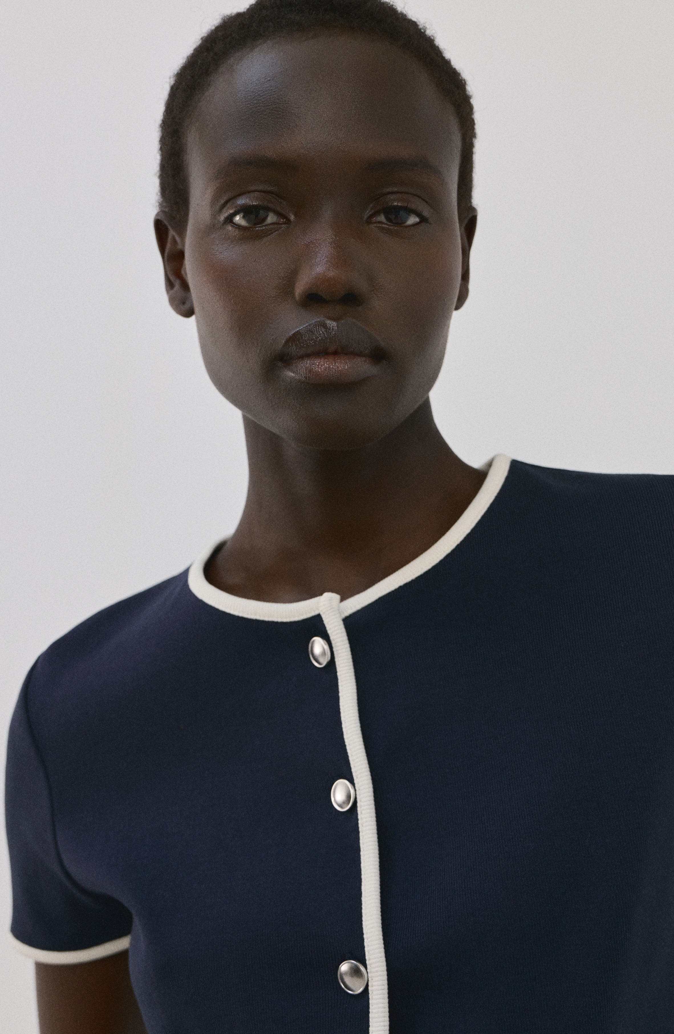 Piped Trim Cotton Button-Up Top - image 4