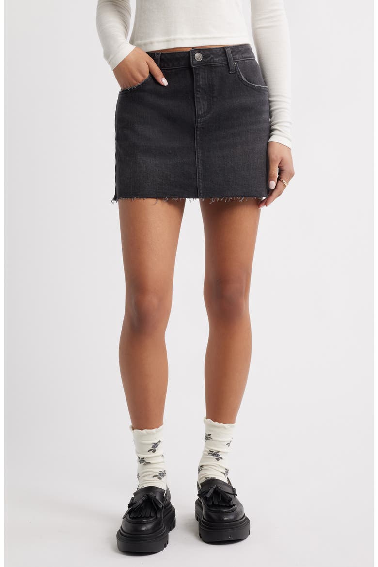 Raw Hem Denim Miniskirt, Main, color, WASHED BLACK