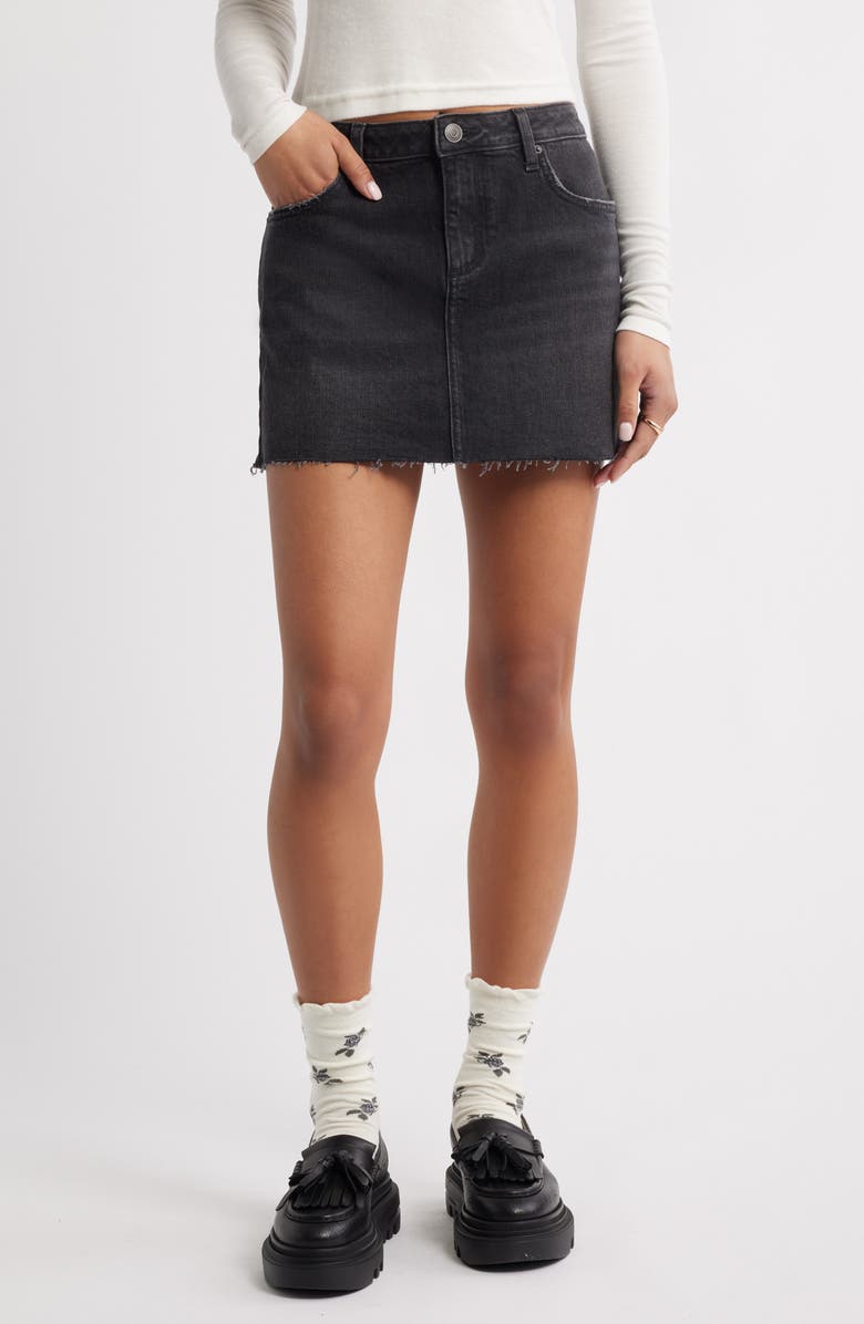 BP. Raw Hem Denim Miniskirt, Main, color, Washed Black