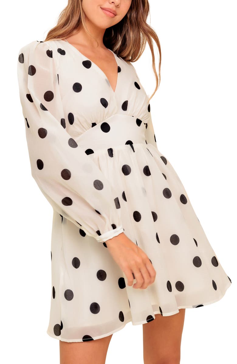 FLYING TOMATO Polka Dot Long Sleeve Fit & Flare Dress, Alternate, color,