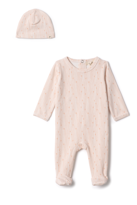 Girl Line Print Romper with Matching Hat (Baby)