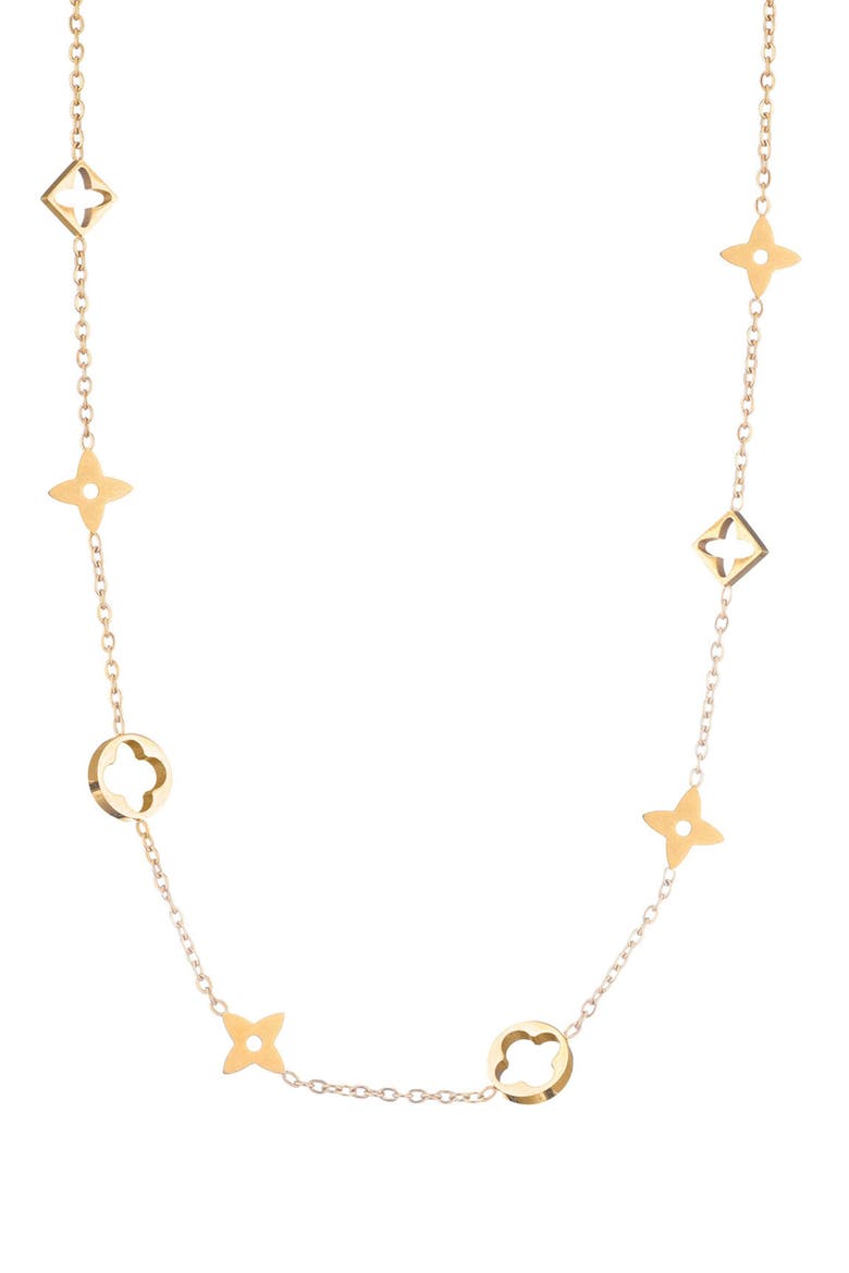 18K Gold Plated Clover Station Necklace, Main, color, GOLD
