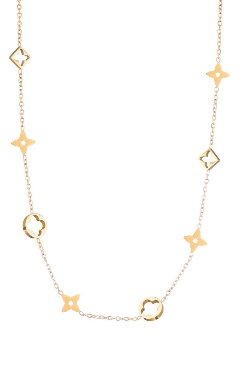 Adornia 18K Gold Plated Clover Station Necklace, Main, color, Gold