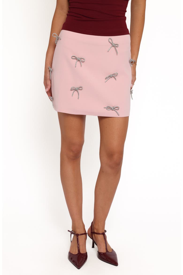 Effie Rhinestone Bow Miniskirt, Main, color, PINK