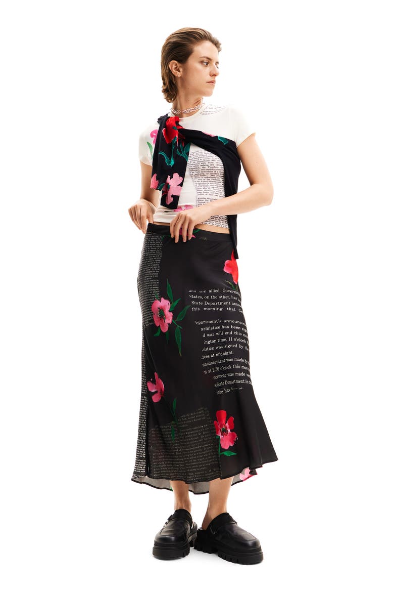Text Slip Midi Skirt, Alternate, color, BLACK