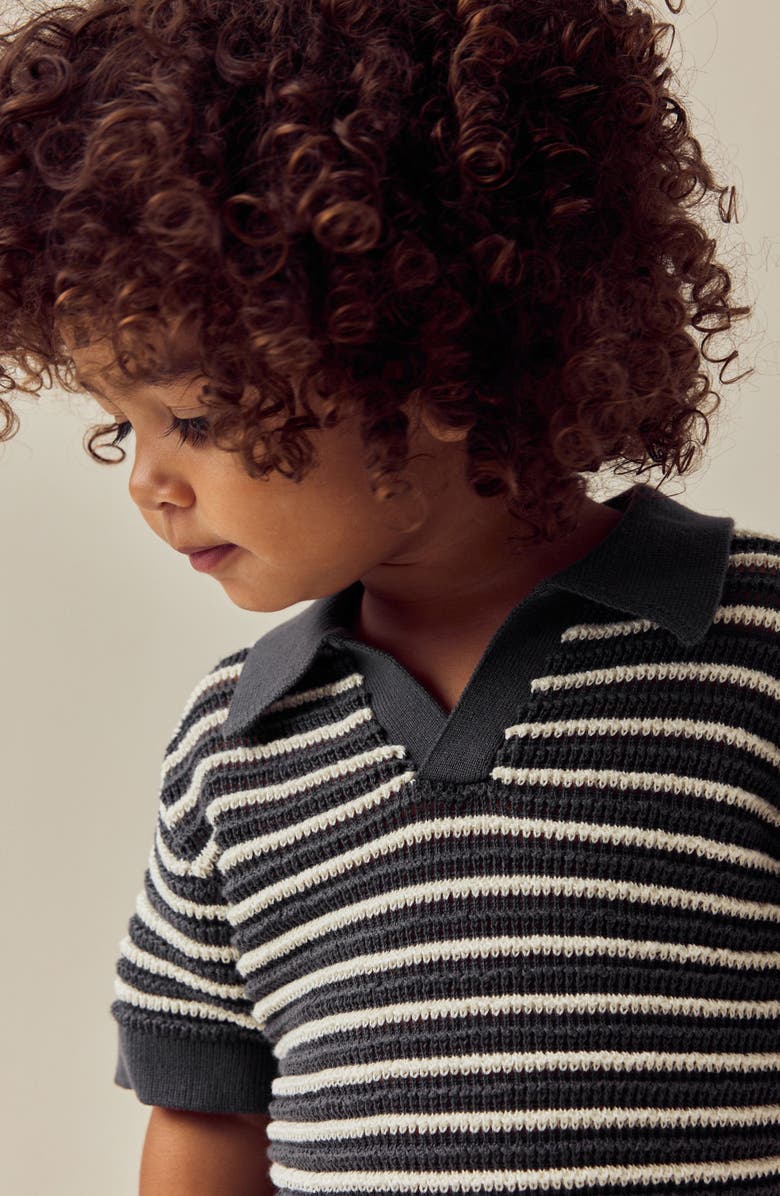 NEXT Kids' Stripe Cotton Polo Sweater, Alternate, color, Black