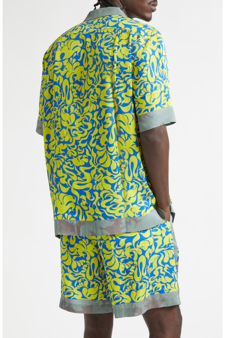 Carltone Mixed Print Satin Camp Shirt, Alternate, color, YELLOW