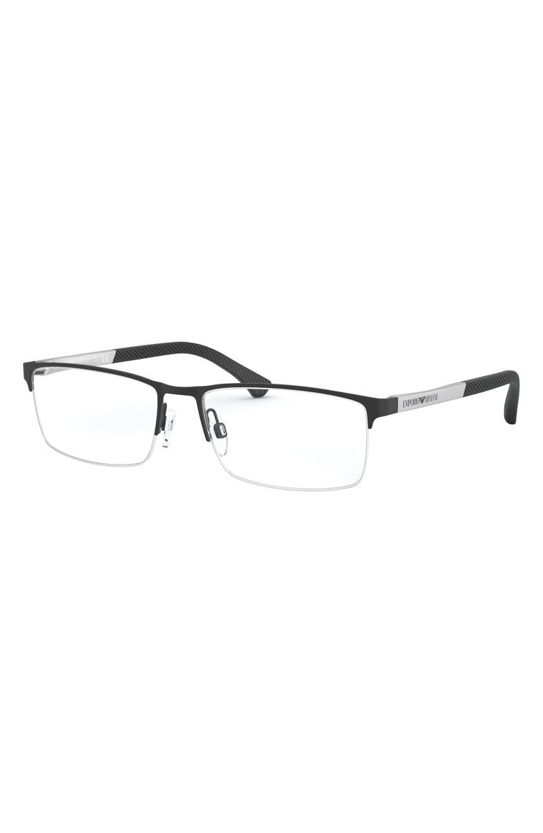 Emporio Armani 53mm Half Rim Optical Glasses, Alternate, color, Black Rubber