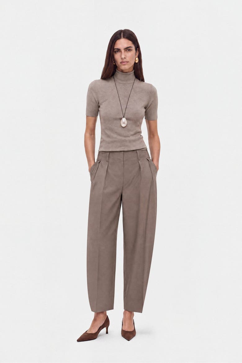 Pleated Barrel Leg Trousers, Alternate, color, Brown