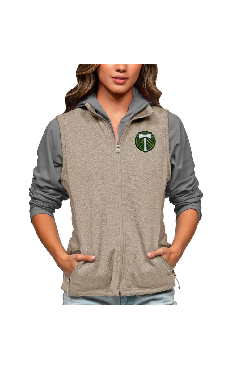 ANTIGUA Women's Antigua Oatmeal Portland Timbers Team Logo Course Full-Zip Vest, Main, color, 