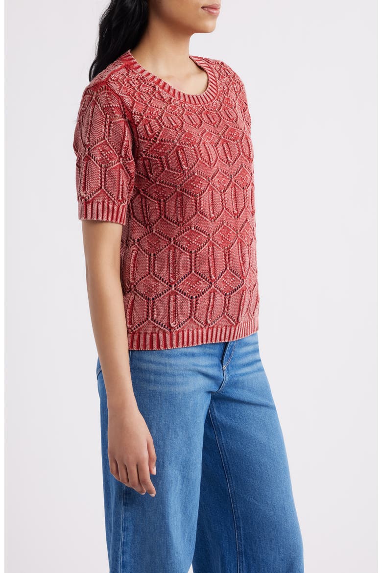 Open Stitch Short Sleeve Sweater, Alternate, color, BRICK