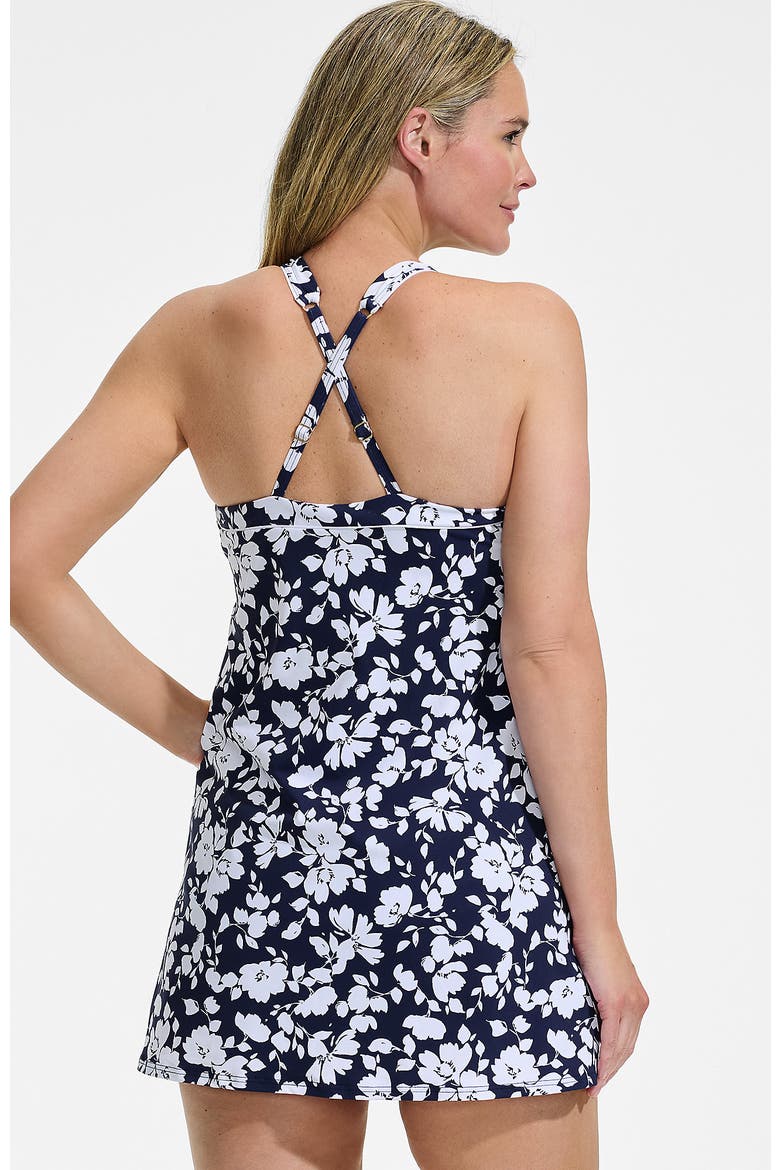 High Neck Swim Dress Swimsuit, Alternate, color, Navy Blossom Floral