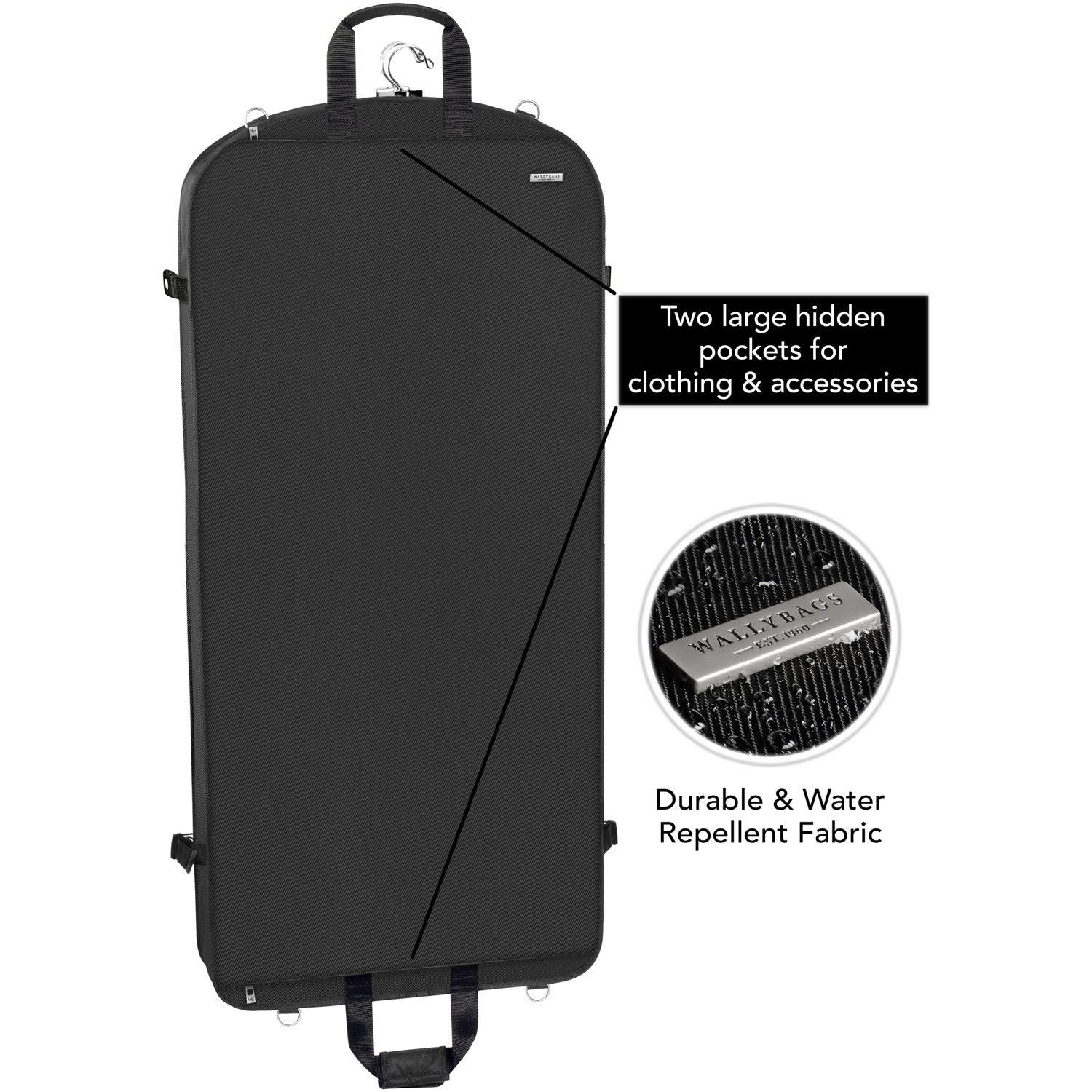 Wallybags 45" Premium Extra Wide Garment Bag with shoulder strap and two large pockets in Black, Alternate, color, Black