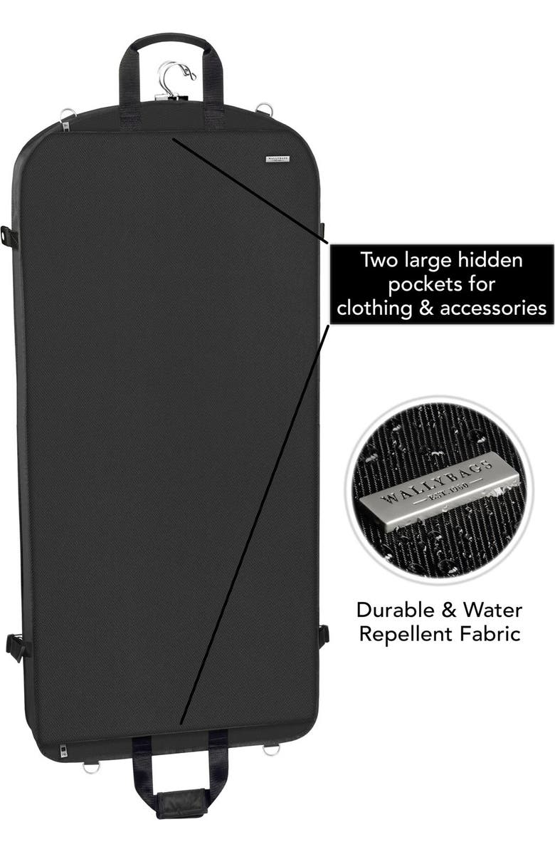 Wallybags 45" Premium Extra Capacity Travel Garment Bag With Shoulder Strap, Grey, Alternate, color, Black