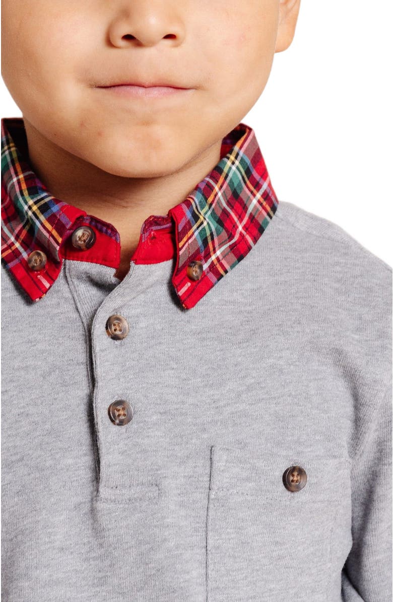Hope & Henry Boys' Long Sleeve Polo Shirt, Kids, Alternate, color, Gray Heather Red Tartan