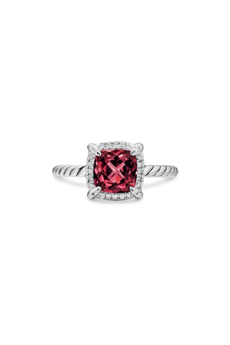 Petite Chatelaine® Pavé Bezel Ring with Semiprecious Stone and Diamonds, Main, color, SILVER PAVE/ RED GARNET