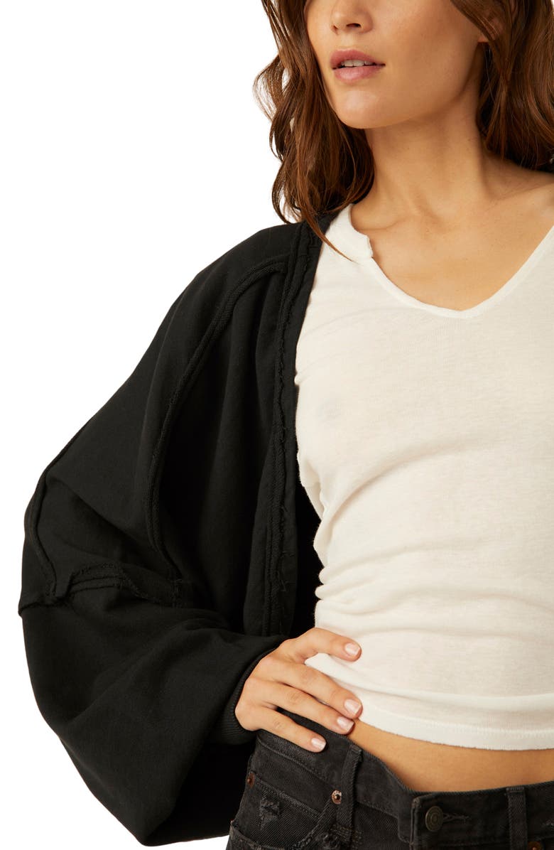 Free People Shrug It Off Cotton Fleece Jacket, Alternate, color, Black