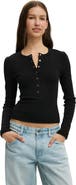 Cotton On Women's Blake Rib Henley Long Sleeve