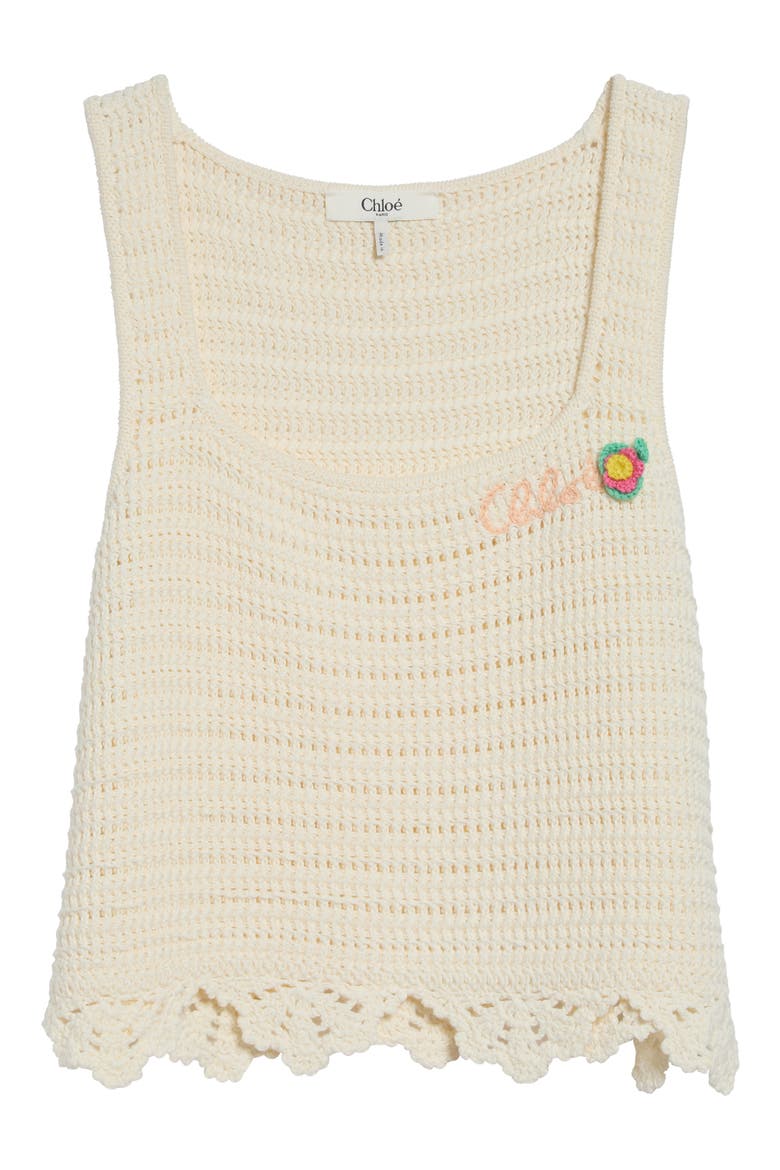 Crop Organic Cotton Crochet Tank, Alternate, color, ICONIC MILK