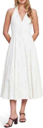 FLYING TOMATO Halter Neck Denim Midi Dress in White Denim at Nordstrom Rack, Size Large