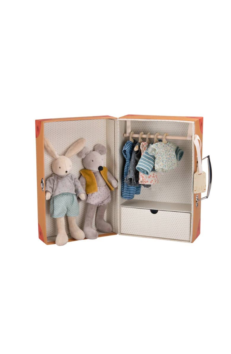 Moulin Roty Suitcase Rabbit & Mouse Wardrobe - Stuffed Toy, Alternate, color, Orange