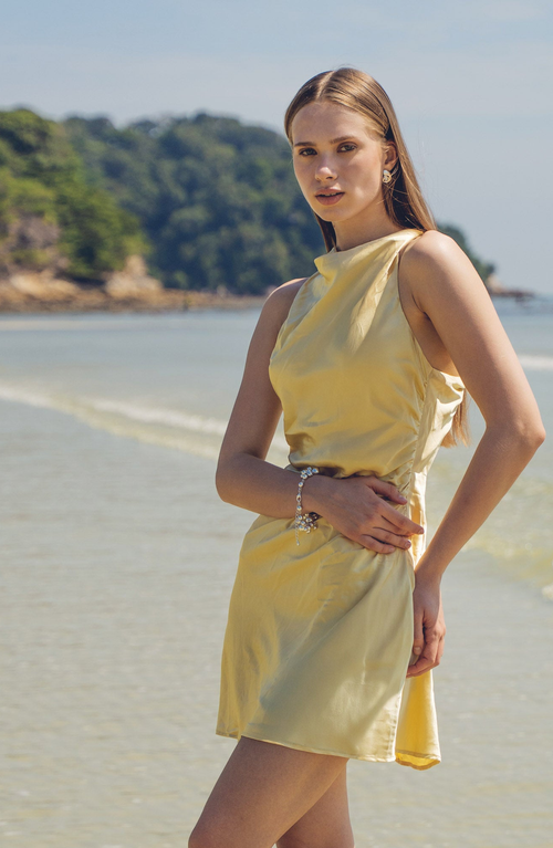Italic Harper Silk Mini Dress In Gold
