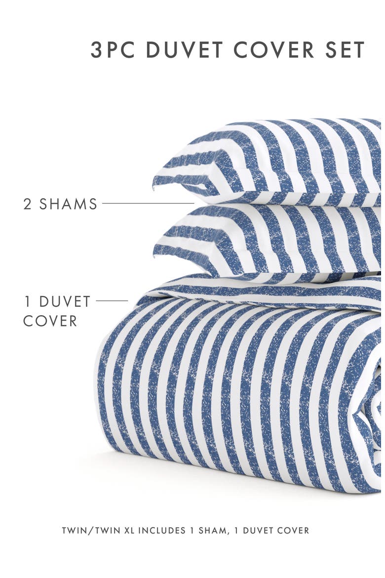 Premium Ultra Soft 3-Piece Puffed Rugged Stripes Duvet Cover Set, Alternate, color, NAVY