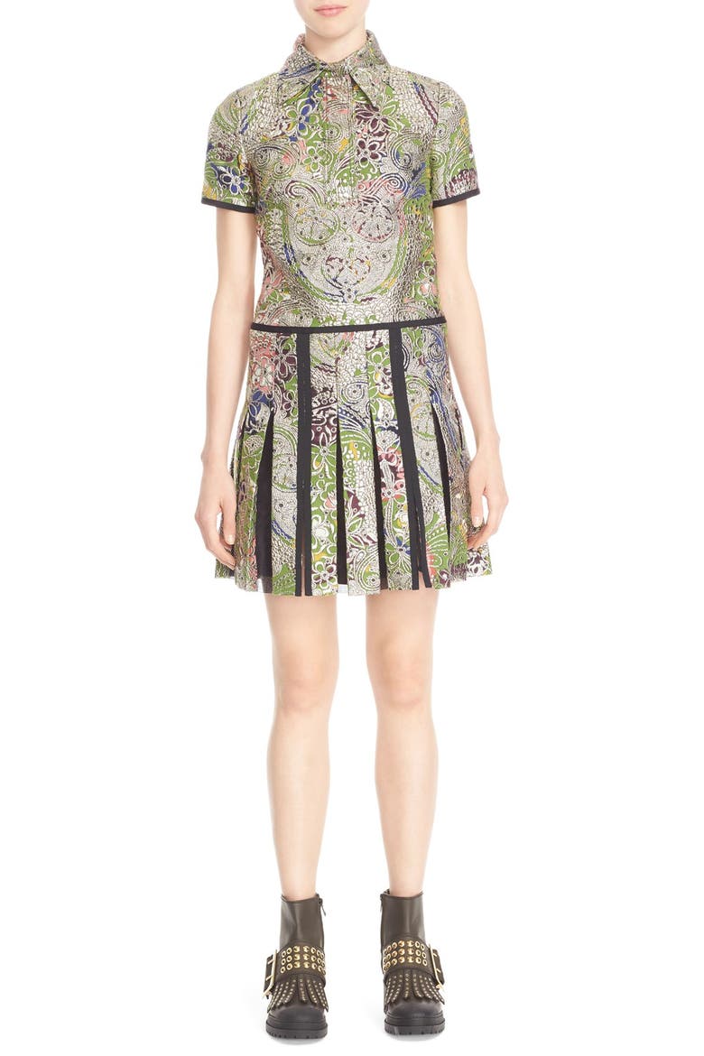 Metallic Paisley & Floral Jacquard Dress, Main, color, GREEN OXIDE