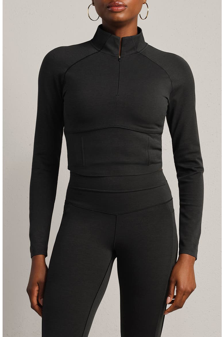 Heather Revive Crop Quarter Zip Top, Main, color, BLACK HEATHER