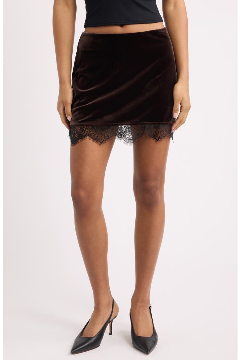 Reliquia Velvet Miniskirt, Main, color, CHOCOLAT
