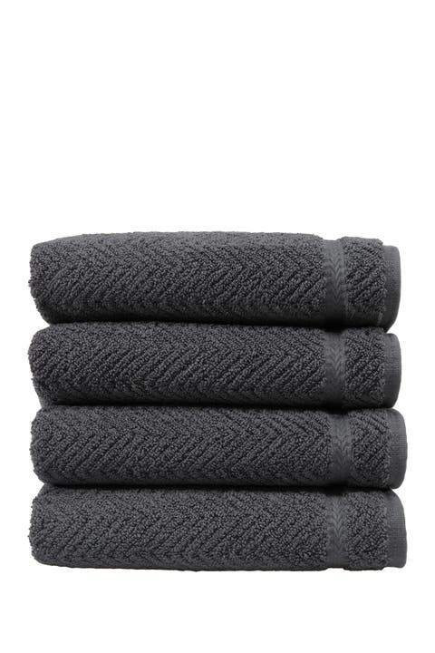 Grey Herringbone Hand Towels - Set of 4