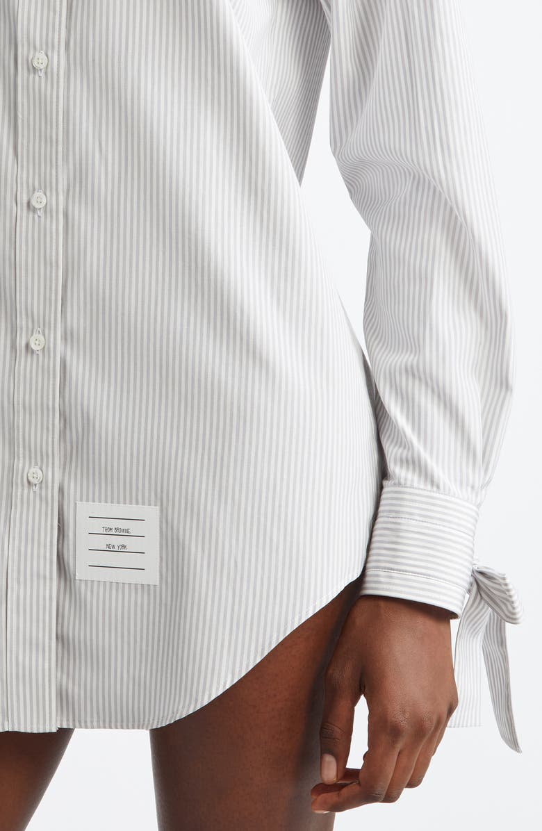 Thom Browne Stripe Bow Cuff Silk Blend Button-Up Shirt, Alternate, color,
