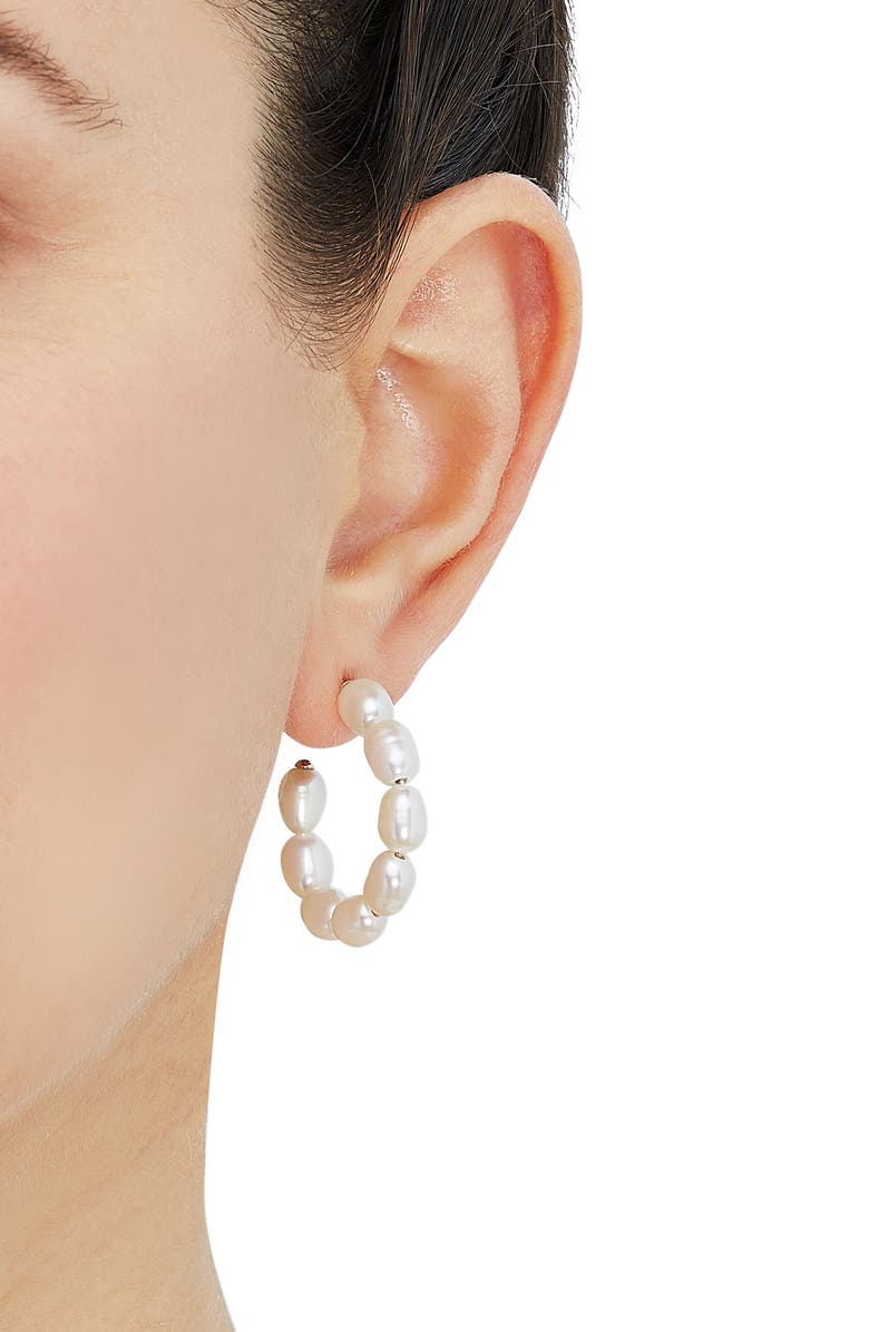 Frankie & Zoe Rice Freshwater Pearl Hoop Earrings, Alternate, color, Yellow Gold/Pearl