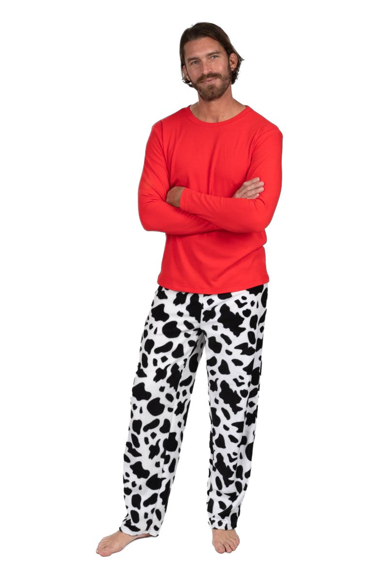 Leveret Men
s Cotton Top
Fleece Pants Printed Matching Family Holiday Pajama Set, Main, color, Cow