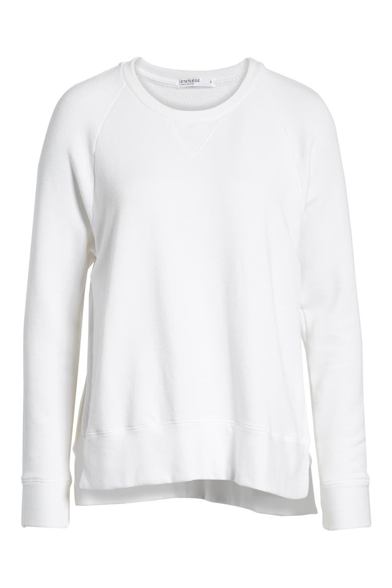 Side Slit Fleece Pullover, Alternate, color, WHITE