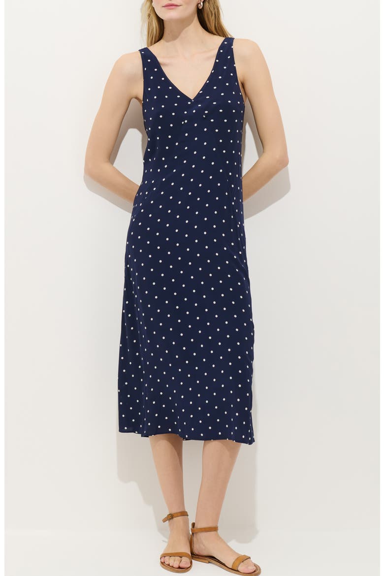 Flora Polka Dot Midi Dress, Main, color, NAVY / WHITE