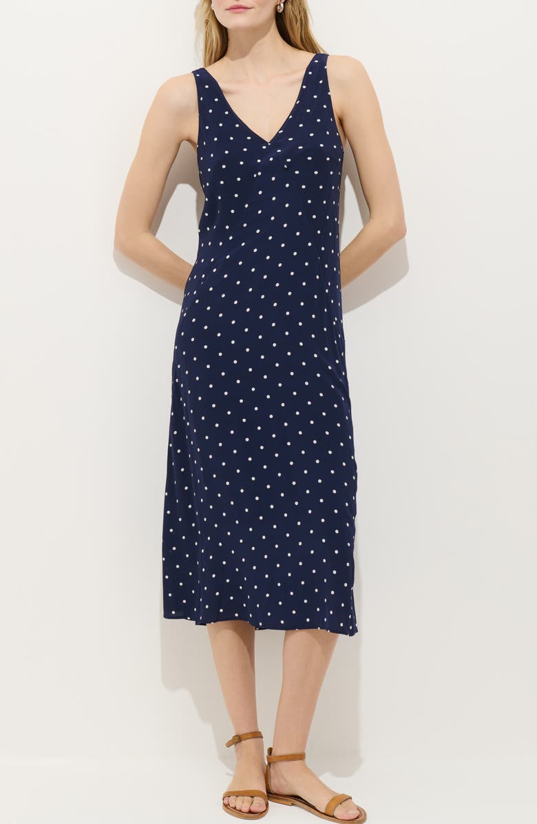 Alex Mill Flora Polka Dot Midi Dress, Main, color, Navy / White