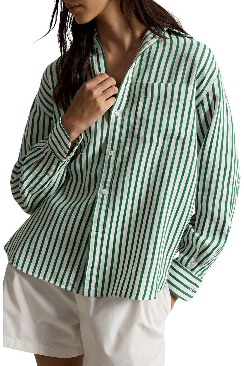Oversize Stripe Linen & Cotton Button-Up Shirt (Women) | Nordstrom