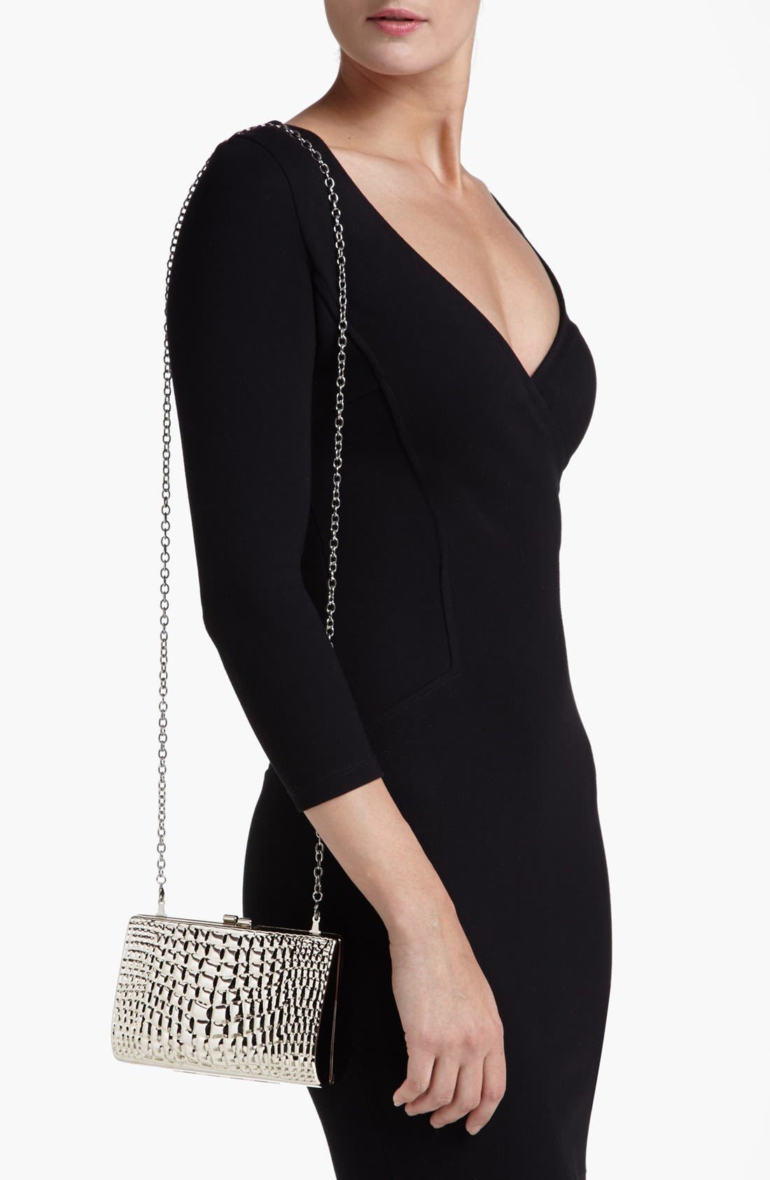 Croc Embossed Metal Clutch, Alternate, color, SILVER