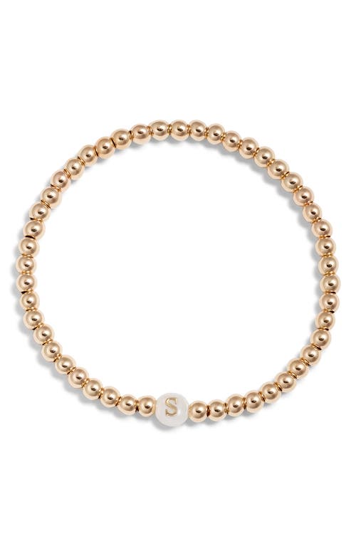 Nashelle Mother Of Pearl Initial Beaded Bracelet In Gold Fill S