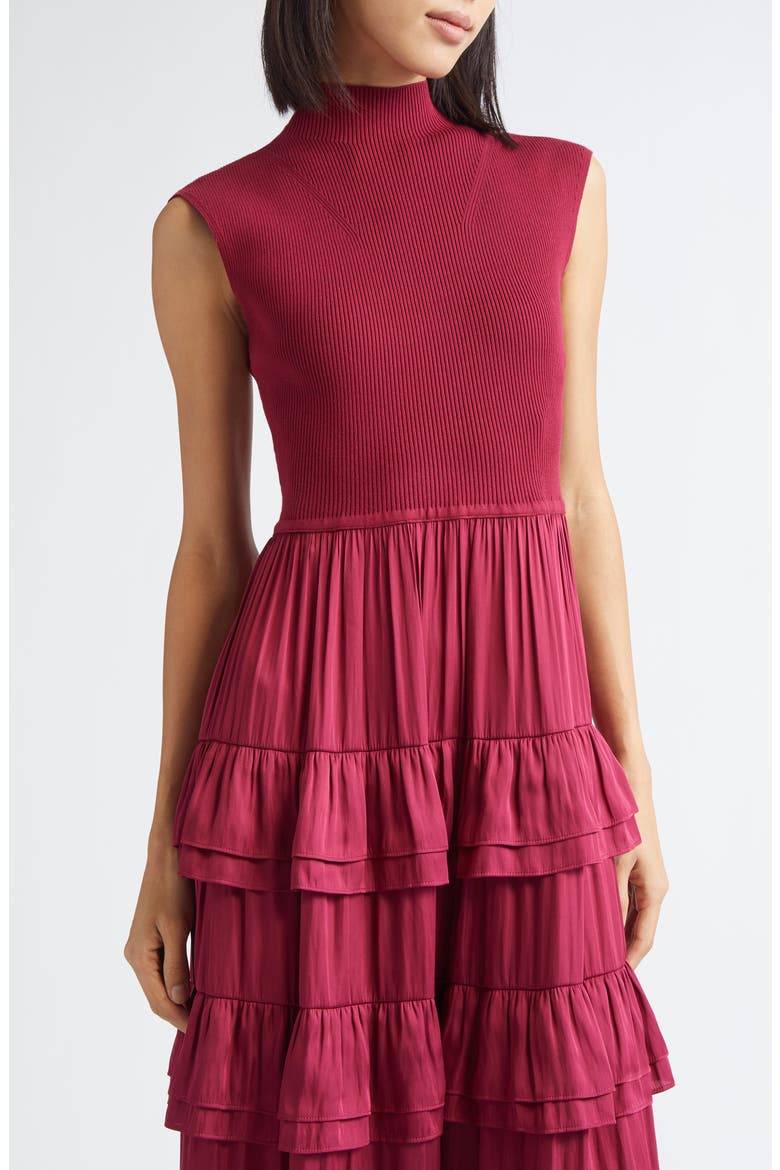 Klea Tiered Maxi Dress, Alternate, color, CARMINE