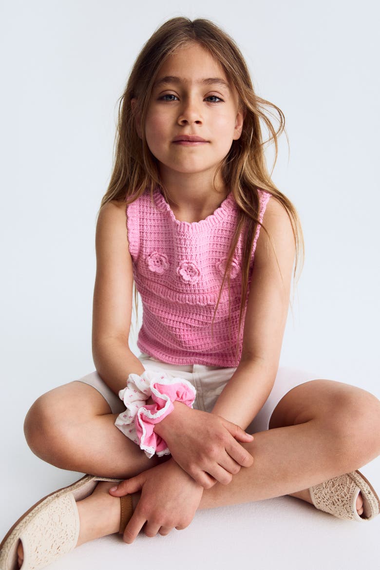 Appliquéd Crochet-look Top, Alternate, color, Pink