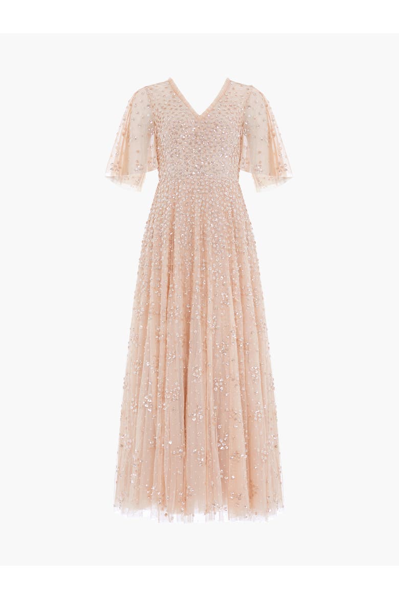 Leila Dot V-neck Cape Ankle Gown, Alternate, color, Parchment
