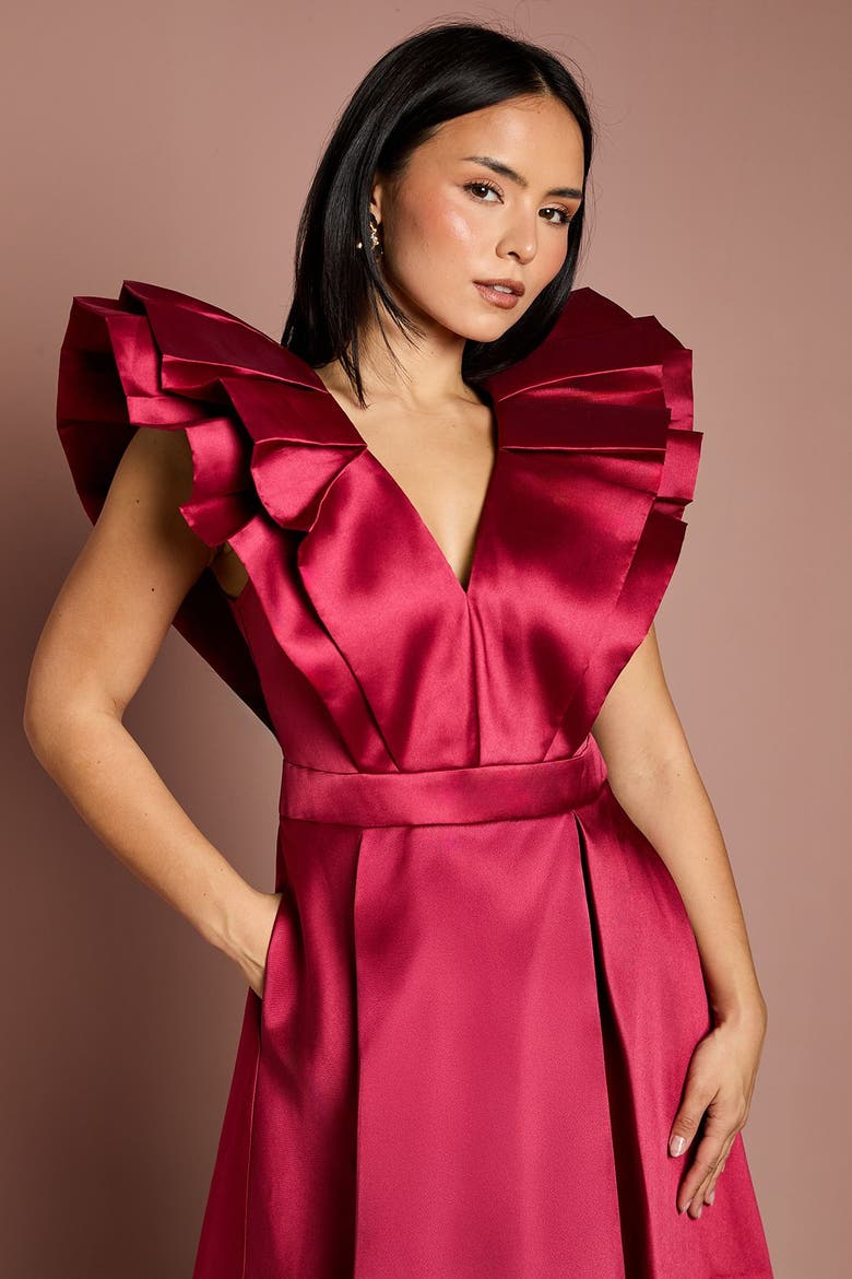 Petite Frill Sleeve Midi Dress, Alternate, color, Red