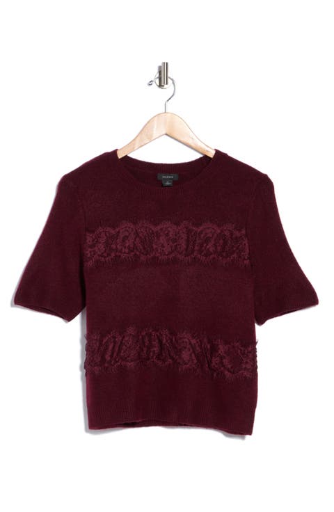 Lace Trim Short Sleeve Sweater