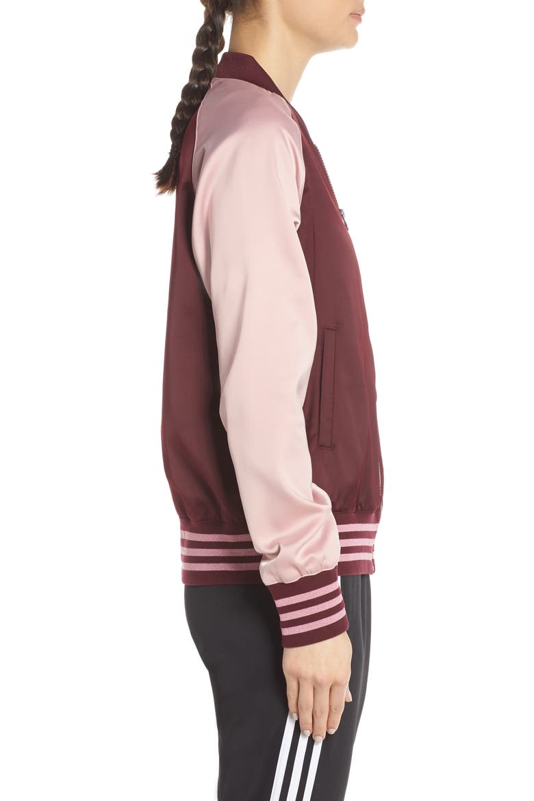 Two-Tone Satin Bomber Track Jacket, Alternate, color, MAROON/ PINK SPIRIT