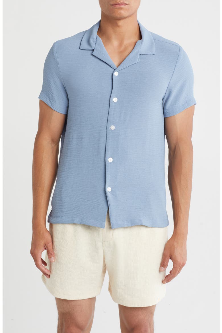 Textured Short Sleeve Button-Up Shirt, Main, color, LIGHT BLUE